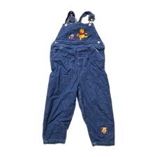 Vintage Disney Store Winnie the Pooh Denim Overalls Kids 3T Blue Embroidered EUC