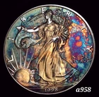 1998 Silver American Eagle Colorful Rainbow Toning #a958