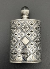 950 Sterling Silver  & Enamel Flask Form Scent / Perfume Bottle Japan Brite Cut