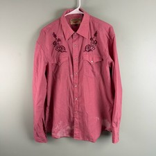 Vintage Youngbloods Shirt Mens LG Pink Western Pearl Snap Long Sleeve MARKS