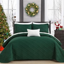 Christmas Quilts Queen Size, Emerald Green Fall Bedspread Bedding Set, 3