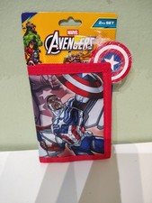 NWT Marvel Captain America Superhero Boys Wallet and Keychain Set Blue Red