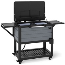 Northix Outdoor Rolling Cooler Cart 91L Patio Drinks Chiller Bottle Opener Tray