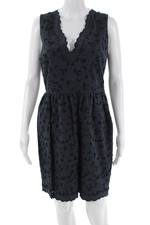 Stella McCartney Womens Side Zip V Neck Embroidered Mini Dress Navy Size IT 44