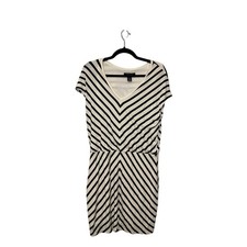 White House Black Market Dress Medium Striped V Neck Knit Casual Sheath