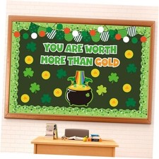 72Pcs St. Patrick's Day Bulletin Board Decor Set Shamrock Clover Gold Coin
