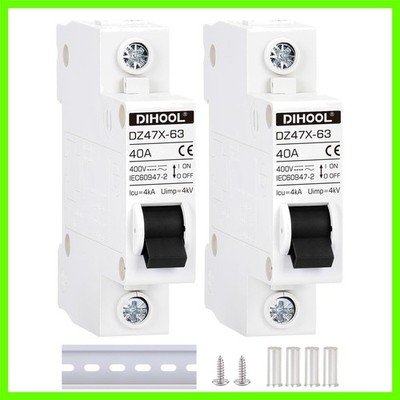 AC/DC Miniature Circuit Breakers, 2 Pack, Single Pole 40 Amp, 12V 24V 48V 400...