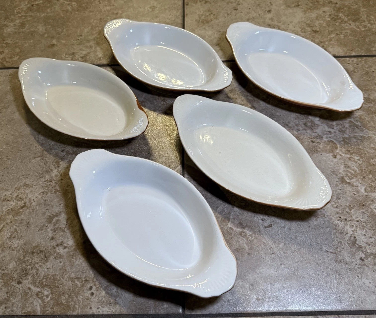 SET OF 5 BAKING DISH AU GRATIN BROWN 8 OZ 9.75in by 5in OVEN SAFE PRROF KOREA