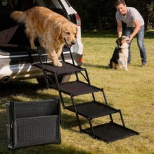 Extra Wide Dog Stairs for Car - Foldable 5-Step Non-Slip Pet Stairs for Home,...