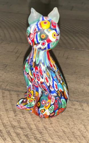Fantastic 4” MURANO MILLEFIORI CAT w/ Frosted Ears and Tail