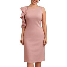 Nicole Miller Women's Blush Pink Ruffle Shoulder Sheath Dress New Size 14