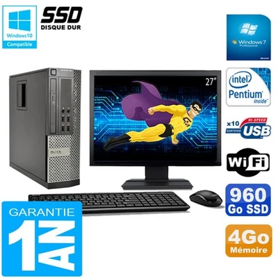 PC DELL 990 SFF Intel G840 Ram 4Go Disque 960Go SSD Graveur Wifi W7 Ecran 27" - Photo 1/4