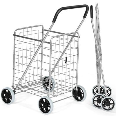#ad GENERIC FOLDING SHOPPING CART PORTABLE FOR GROCERY LAUNDRY TRAVEL GRAY $130.94