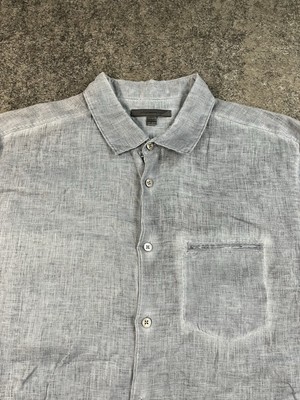John Varvatos Linen Shirt Long Sleeve Button Down Faded Blue Gray Mens Large