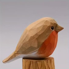 Handmade Robin Bird Wooden Sculpture Animal Ornament Rustic Home Decor