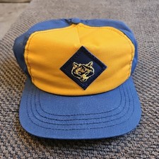 Vtg Wolf Cub Boy Scout Trucker Hat Snapback Cap Mesh Back Yellow Blue USA Made