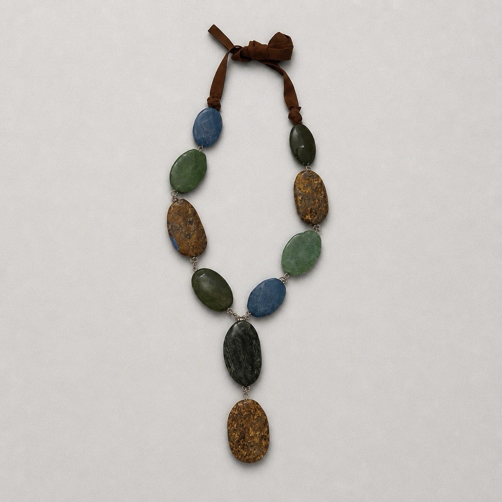J.Jill semi precious stone necklace with adjustable ribbon tie