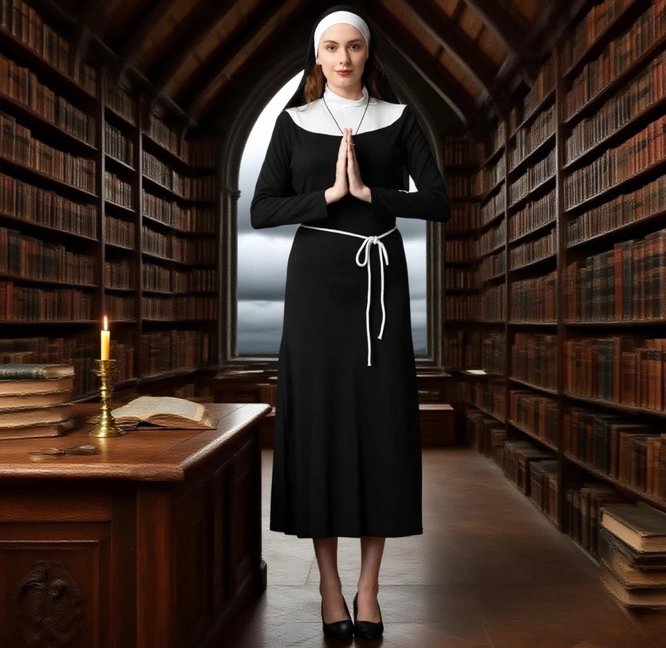 Colorido Conjunto de Disfraz de Monja Mujer Casa Adulto Tradicional Monja Profesional Foto 4 de 4