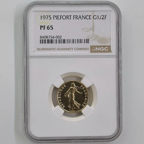 1975 France The Sower 1/2 Franc Piefort Gold Proof Coin NGC PF 65