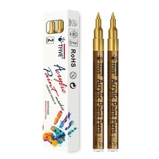 Gold Paint Pens - 2 Pack Acrylic Permanent Markers, 0.7Mm Extra Fine Tip for Art