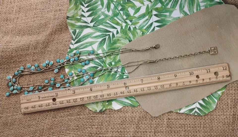 Дизайнерский ANNE KLEIN серебряная пластина безель комплект Aqua синий драгоценных камней мульти бусы ожерелье! - Изображение 4 из 4