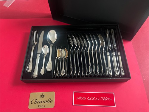 24 PIECE CHRISTOFLE PORT ROYAL HOUSEKEEPING SET VERY NICE CONDITION SILVER METAL..