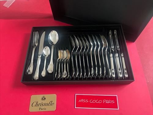 Set Cutlery 24P Christofle Port Royal Very Beautiful Condition Metal Silver Box - Picture 1 of 8