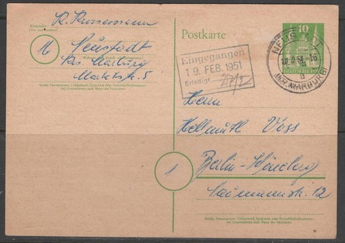 Bund Deutsche Post Postkart1 10 Pf. Holstentor Lübeck 1951 Neustadt Marburg