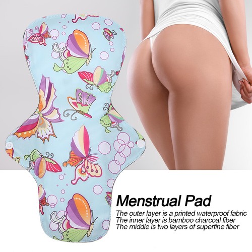 (4)Reusable Sanitary Pads Bamboo Charcoal Cloth Menstrual Pad Women Washable - Picture 19 of 21