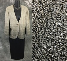 BEAUTIFUL St John knit black gold embellished shimmer jacket skirt suit size 14