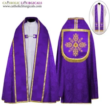 NEW Violet Cope & Stole Set with IHS embroidery, capa pluvial, far fronte
