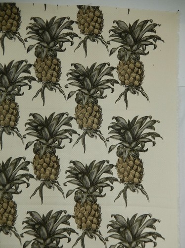 Tessuto stampato "Ananas" unico e divertente. Abbronzatura Oro Verde. 1 iarda +15". F-234 - Foto 4 di 10