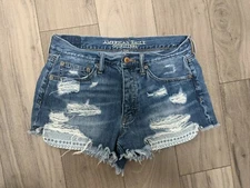 American Eagle Vintage Hi Rise Festival Destroyed Button Fly Denim Shorts 6