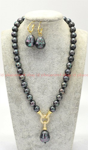 10mm Multicolor Shell Pearl & 12x16mm Teardrop Pendant Necklace Earring Set 18'' - Picture 5 of 26