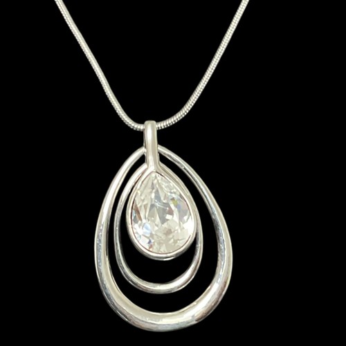 Marks & Spencer M&S Clear faceted pear pendant chain silver tone necklace