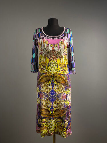 Custo Barcelona Women Multicolor Gold Art Print Shift Tunic Dress Size 36 S