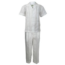Boys White Linen Set 3823-WHT Pleated Embroidered Shirt  Pant Sizes 4 to 18