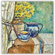 Original Oil Painting Still Life Flowers Porcelain Jug Cup Textured Art Decor