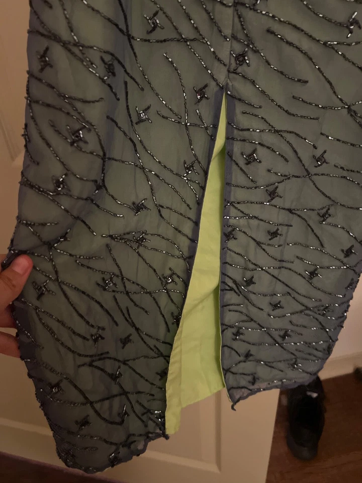 Vintage Sean Collection Prom Dress Maxi Gown Silk Beaded 90S Y2K Formal Green - Image 3 of 4