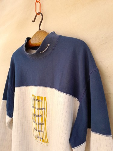 Vintage Reebok Sweater Mens XL Blue Light Grey Sweatshirt Embroidered Logo 80s - Picture 4 of 12