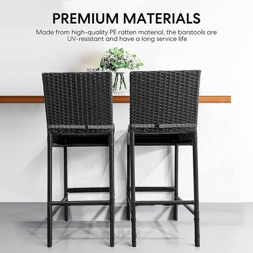 2pcs/4pcs Outdoor Wicker Barstool Patio Rattan Furniture Bar Stools w/ Cushions - Picture 10 of 14