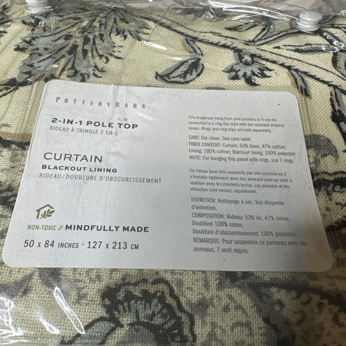 Pottery Barn HAYLIE PRINT Linen/Cotton Curtain 50" x 84" GRAY New 026 - Picture 2 of 2