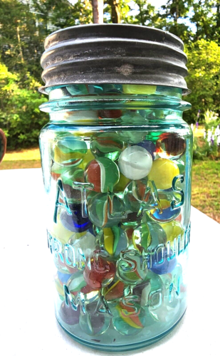 Mason Jar of Mixed Colored Glass Marbles Ball Jar - Picture 1 of 6