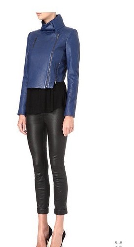 J BRAND Blue Leather Jacket size L $1,495.00! BNWT Moto/Biker Style Solid - Picture 5 of 11