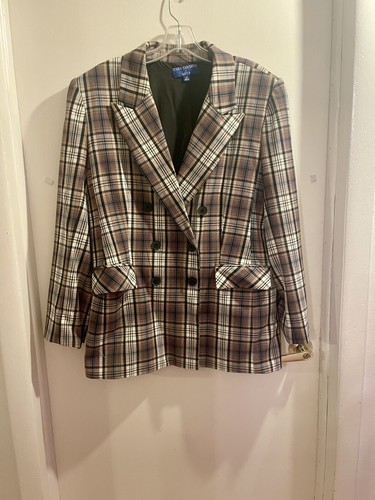 Cara Santana x Apt 9 Plaid Blazer Double Breasted Jacket Menswear Blazer Size 16 - Picture 2 of 4