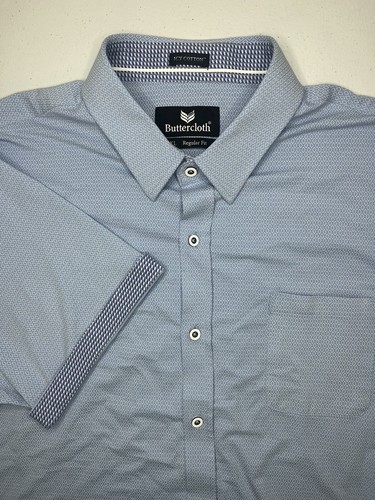 Buttercloth Icy Cotton Button Up Camp Shirt Men’s 2XL Blue Argyle Print Regular