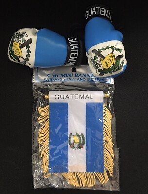Guatemala Mini Flag and Mini Boxing Gloves Combo CarRear View Mirror OfficeDecor