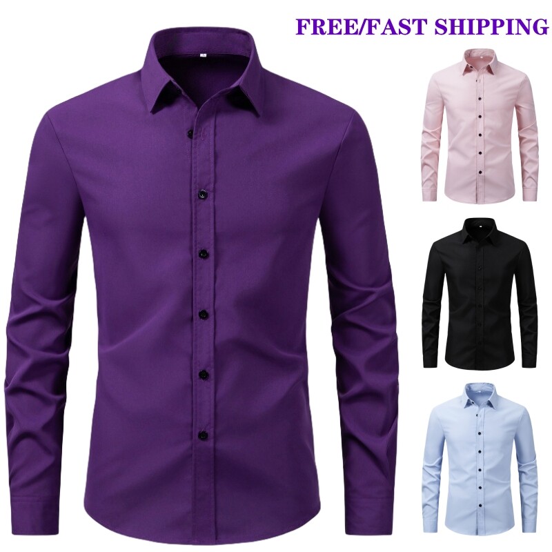 Men's Fashion Slim Fit Long Sleeve Formal Shirts Casual Shirt Button Down Tops