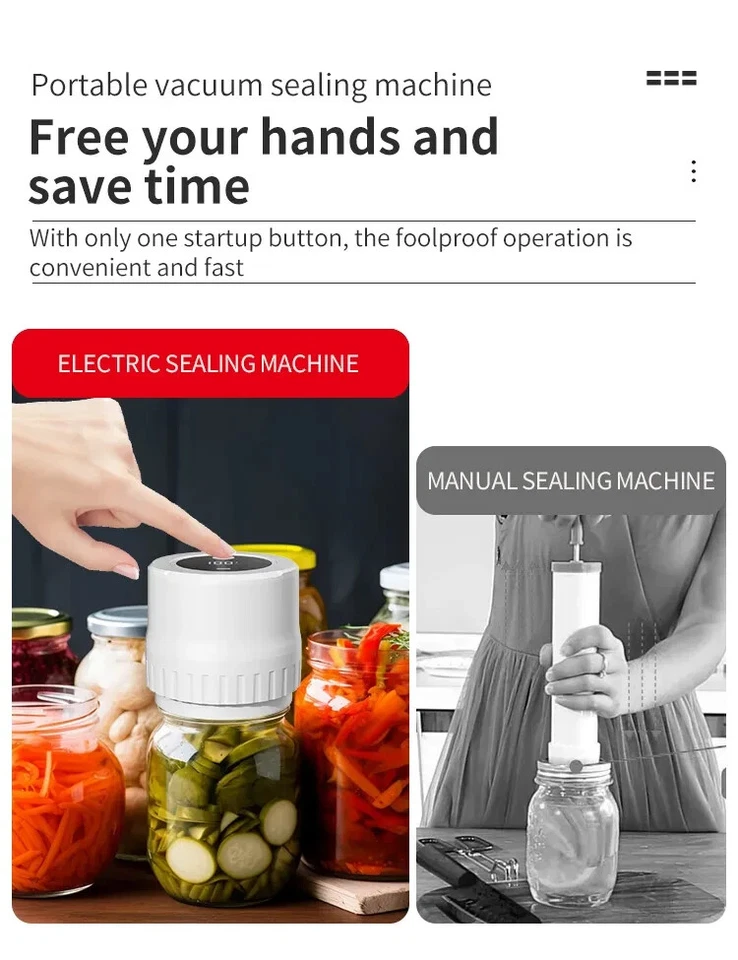 Kit de sellador al vacío eléctrico 3 en 1 Mason Jar (negro) Foto 3 de 4