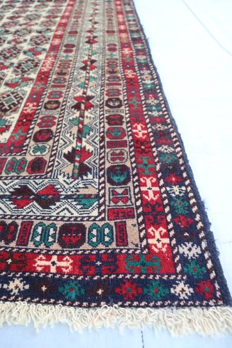 4x6'5 ft Afghan Handmade Geometric Wool Rug-Beige Ivory Vintage Pattern Area Rug - Picture 6 of 15